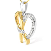 10K Yellow Gold Plated .925 Sterling Silver 1/5 Cttw Diamond Ribbon Heart Pendant Necklace (H-I Color, I2-I3 Clarity) - 18"